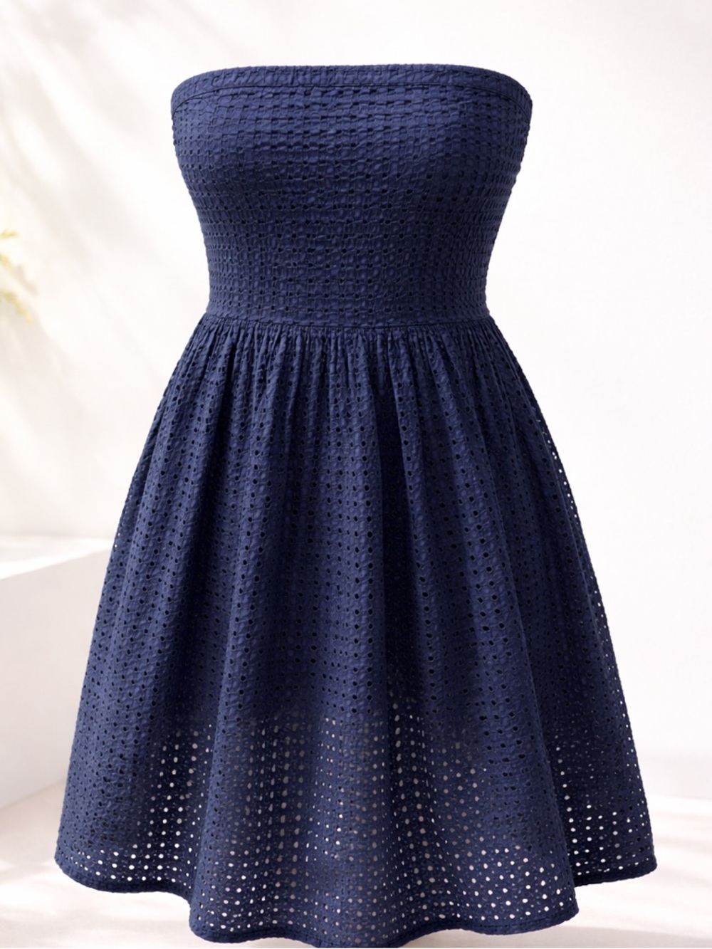 Old Navy Strapless Navy Eyelet Mini Dress | Smocked Summer Tube Dress | Size 8